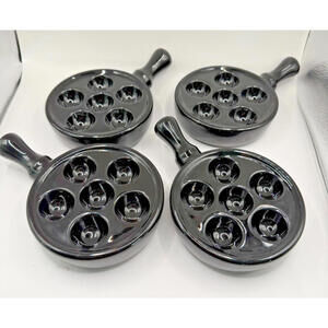 Black Ceramic Escargot Dishes, Set of Four, Contemporary, Dinner Party